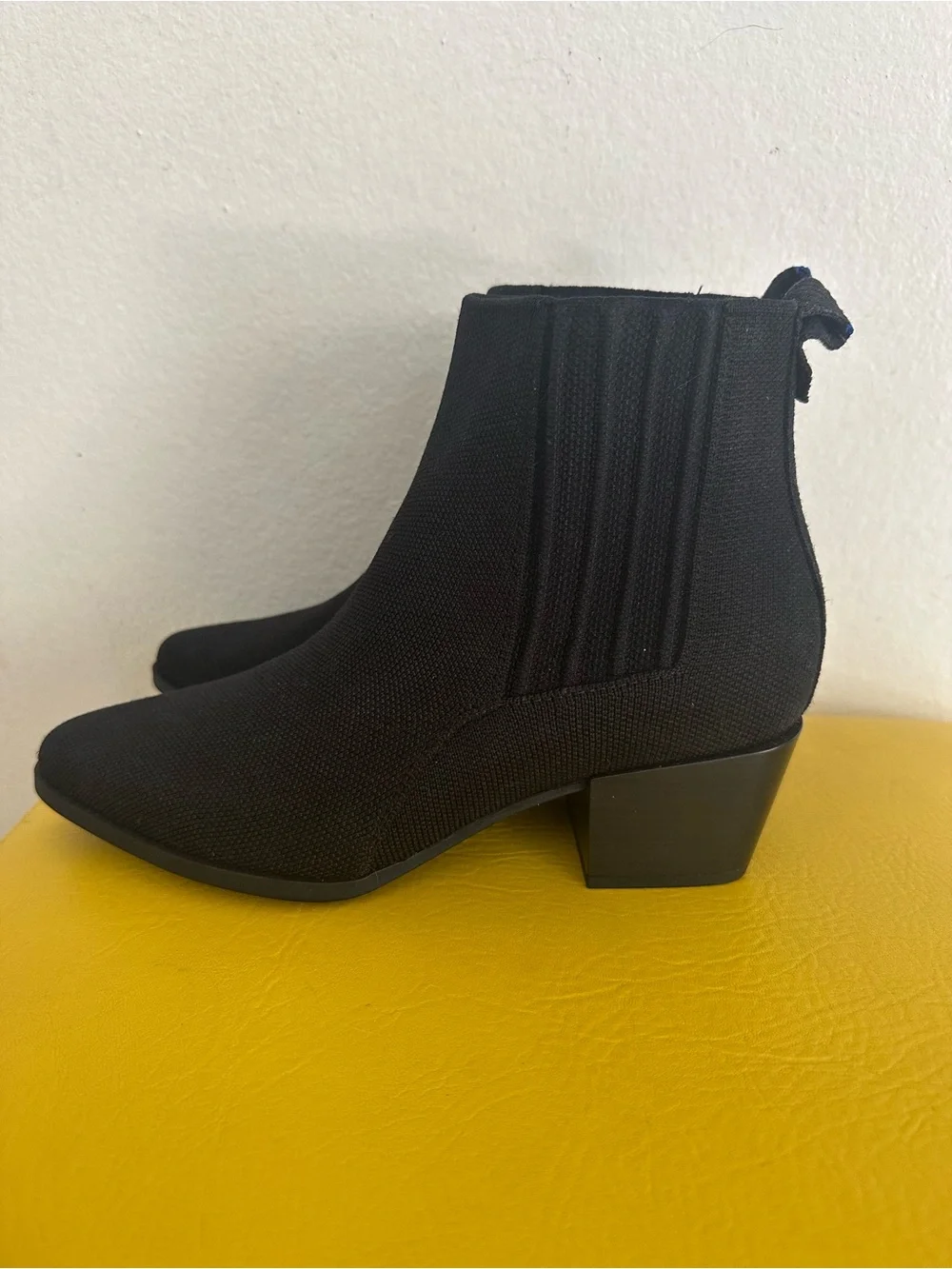 Rothy’s Western Black Women's Knit Block Heel Ankle Boots